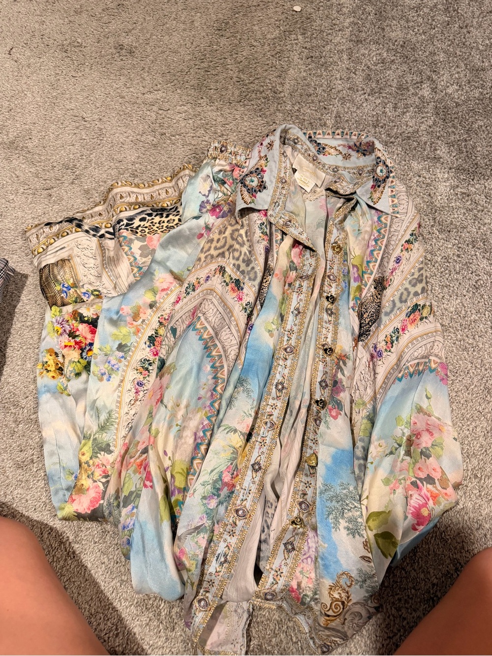 Camilla Pastel Floral Button-Front Blouse in Cream, Blue, Pink